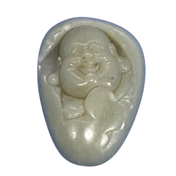 Chinese Polished Nephrite Jade Carved Smiling Buddha 1 1/2” Tall Pendant - Picture 1 of 14